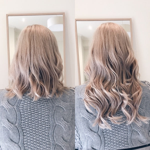 short hair 16 inch hair extensions before  and after