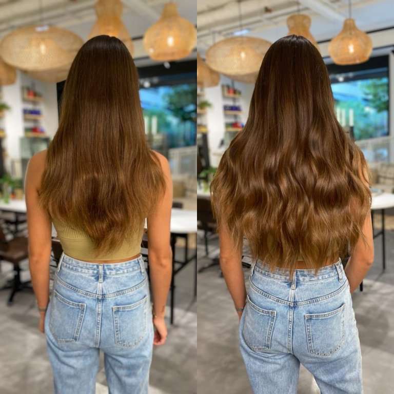 short hair extensions before and  after