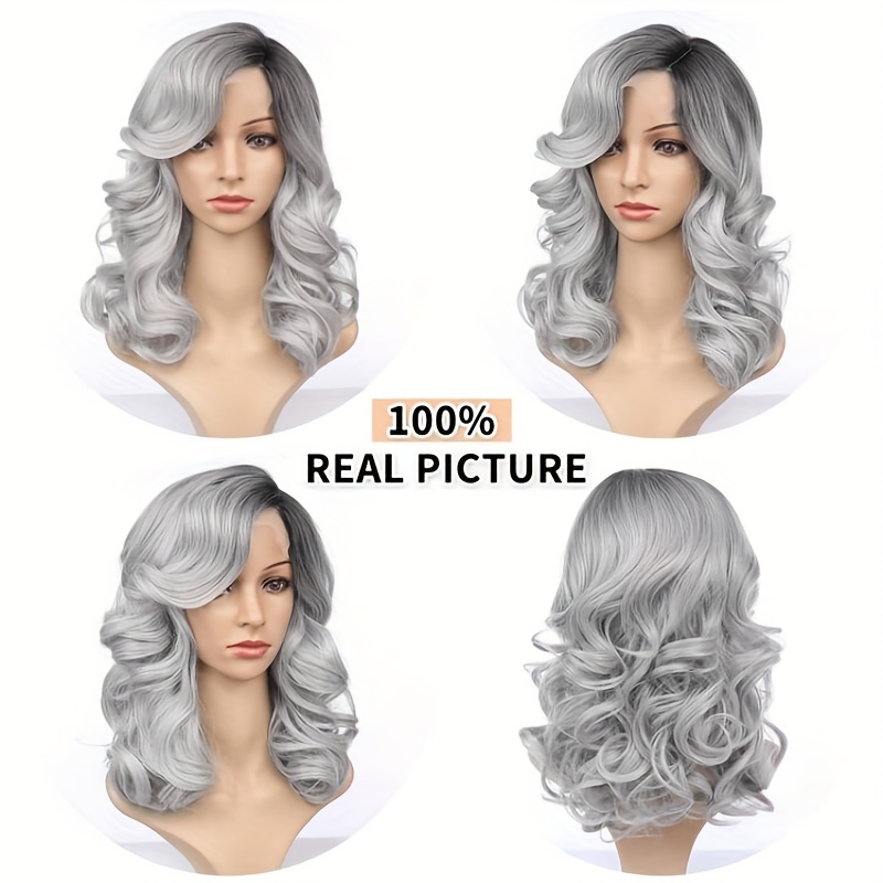 gray and black curly synthetic wig