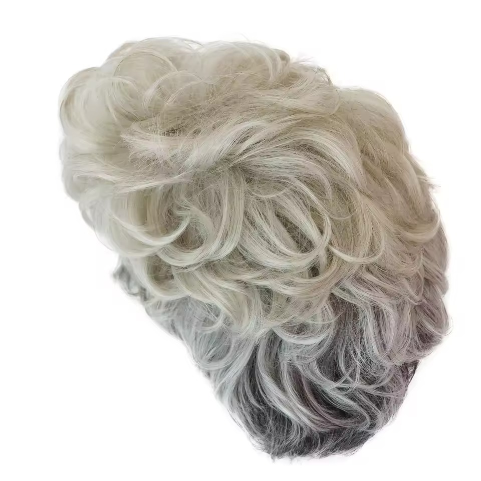 short curly synthetic gray wigs for older woman