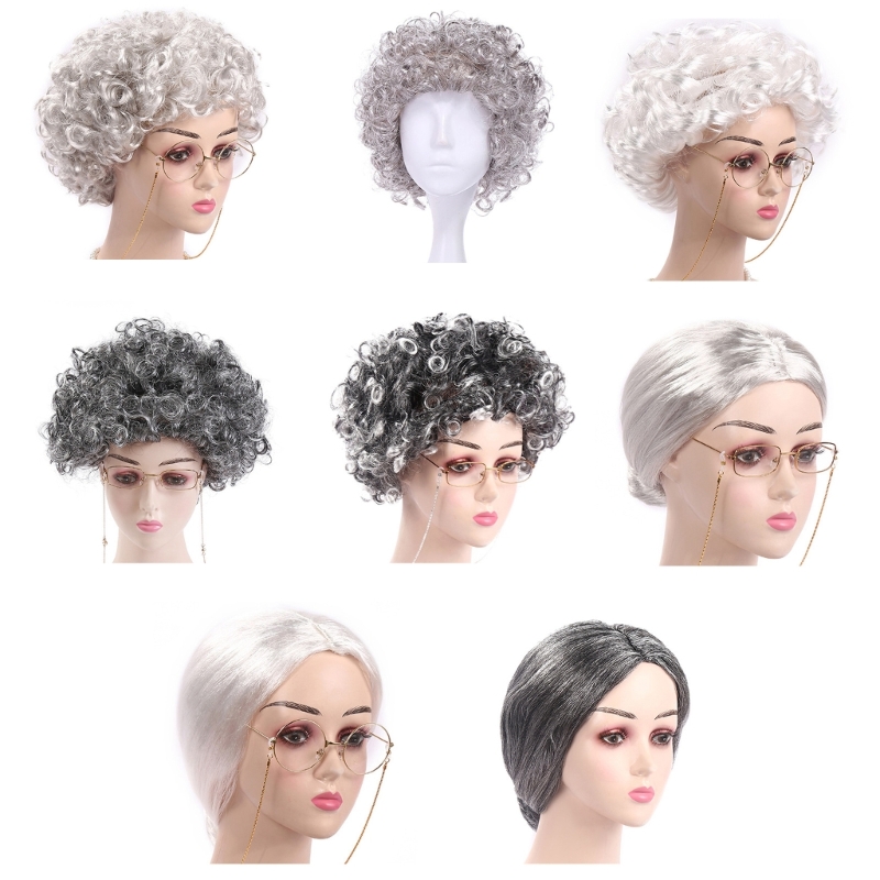 curly synthetic gray wigs for older woman