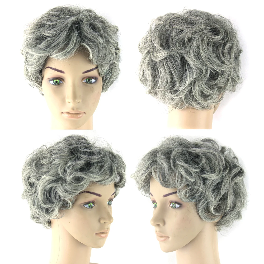 gray short curly synthetic wig