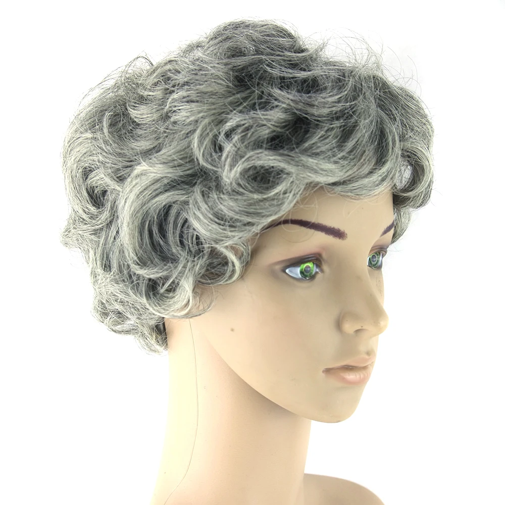 gray short curly synthetic wig