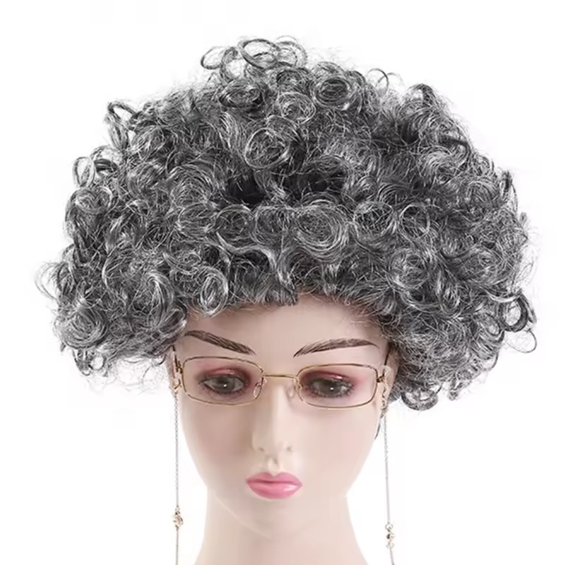 curly synthetic gray wigs for older woman