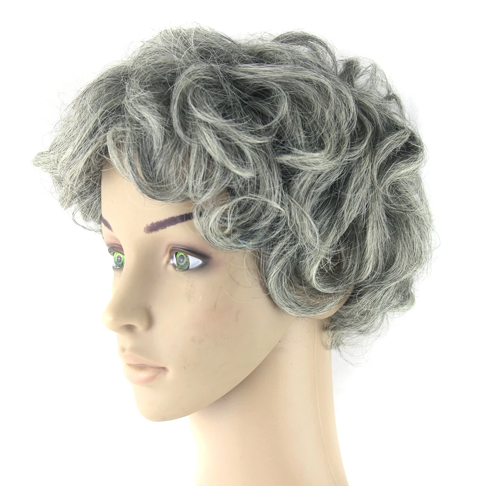 gray short curly synthetic wig