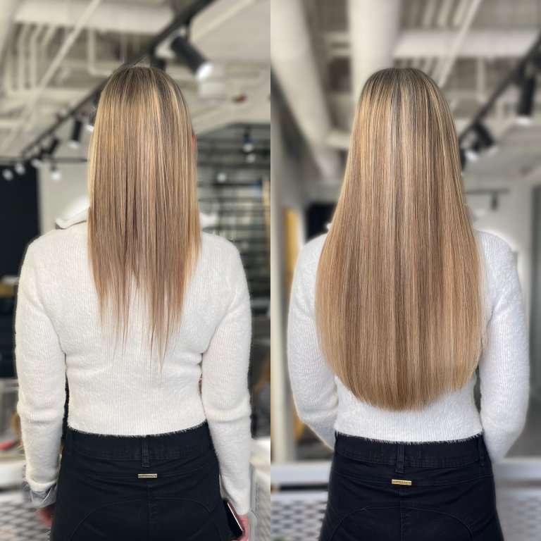 keratin hair extensions before and after