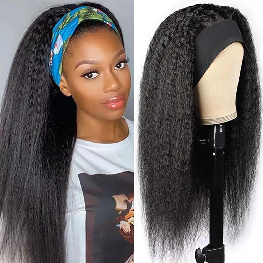 20 inch natural black synthetic headband wigs