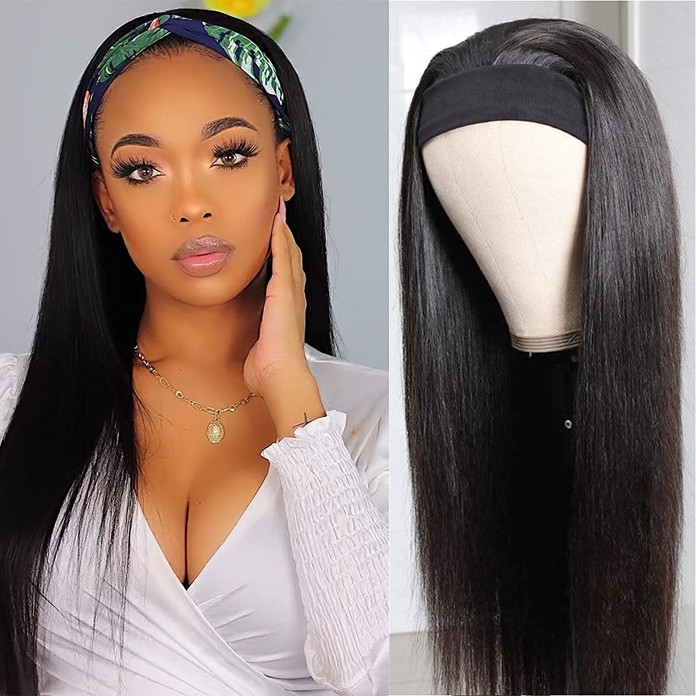 20 inch natural black synthetic headband wigs