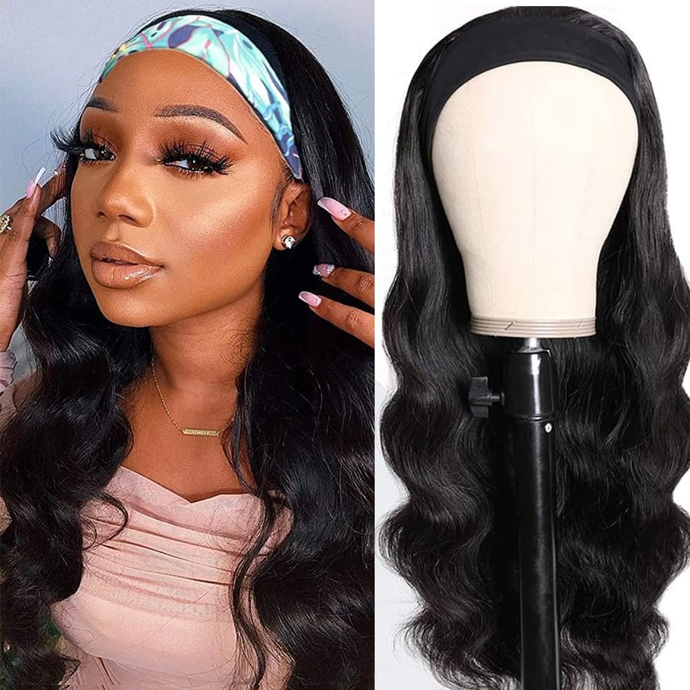 20 inch natural black synthetic headband wigs